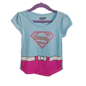 Justice League Kids Girls Size 5 Short Sleeve Supergirl Tee Light Blue & Pink